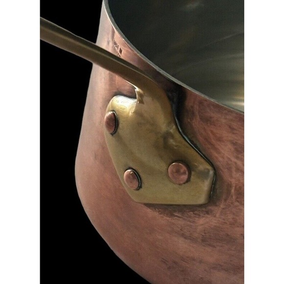 French Copper Sauce Pan 8” X 3 7/8” Brass Handle Made In Vintage Excellent Cond - Picture 8 of 10